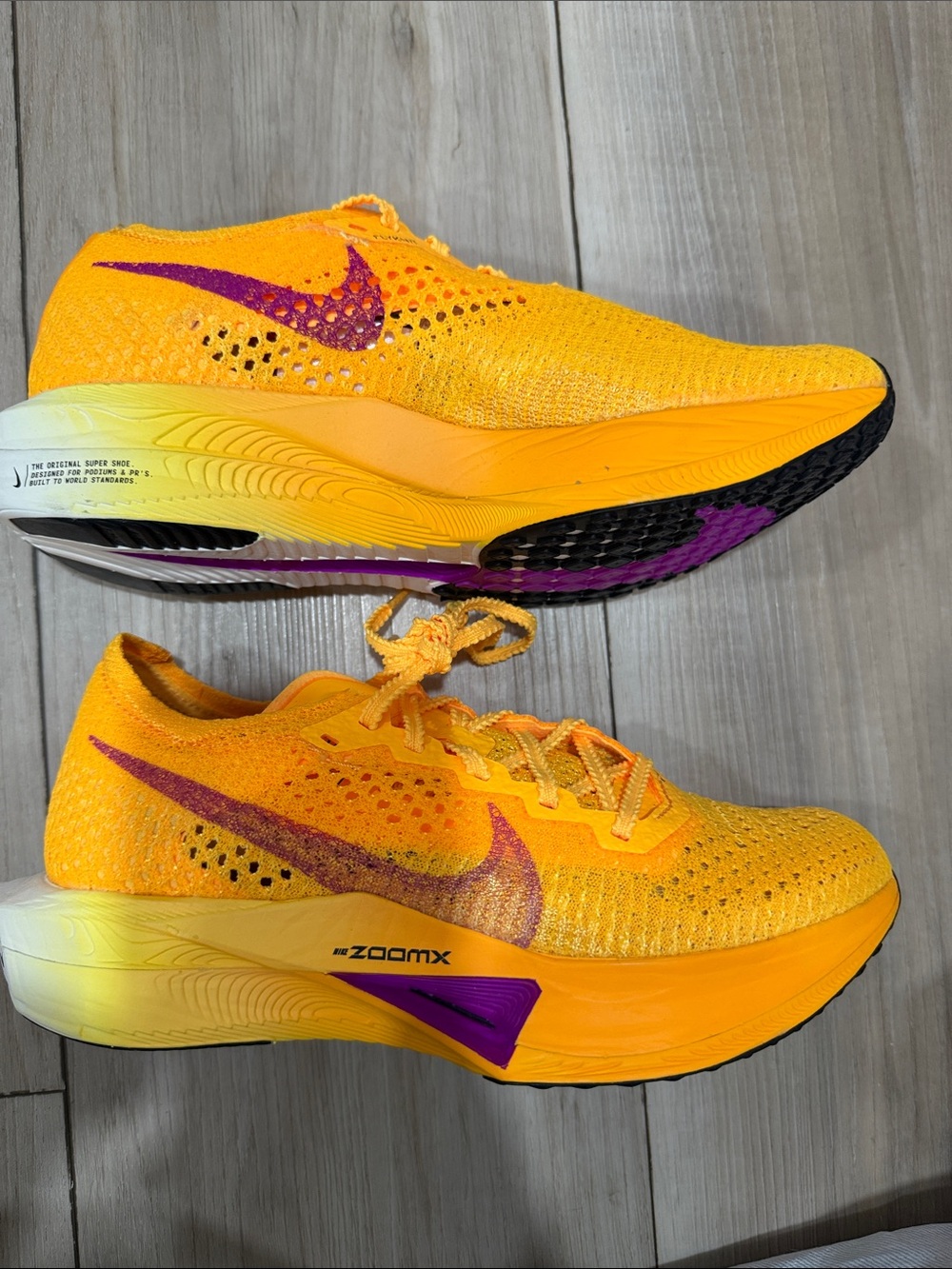 Nike Yellow and Purple ZoomX Flyknit Running Shoes